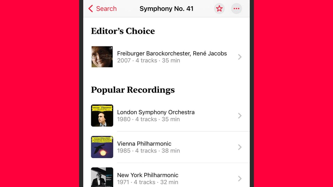 Look out fot the Editor's Choice. (Screenshot: Apple Music Classical)