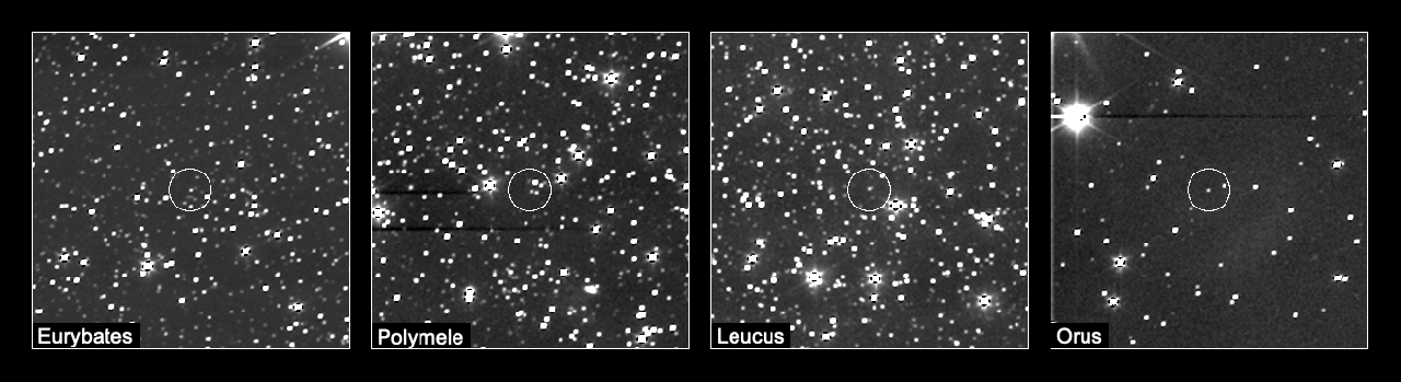 De izquierda a derecha: Eurybates, Polymele, Leucus y Orus.  (Foto: NASA)